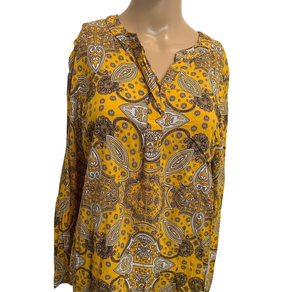 TALBOTS Womens Yellow‎ Paisley Print Tunic Shirt Blouse Top Size S